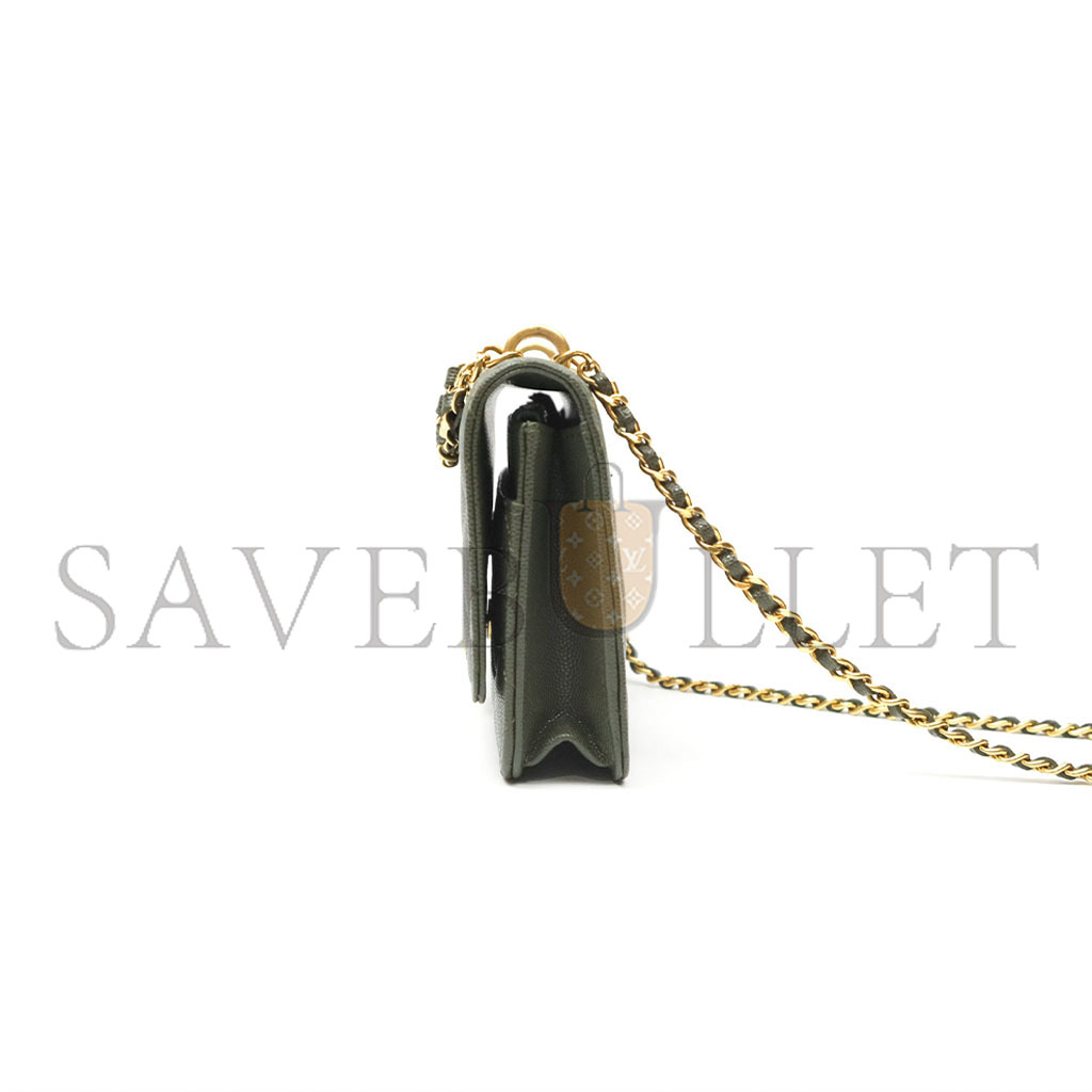 CHANEL MASTER WALLET ON CHAIN WOC DARK OLIVE GREEN CAVIAR GOLD HARDWARE AP3019 (19*12*3.5cm)